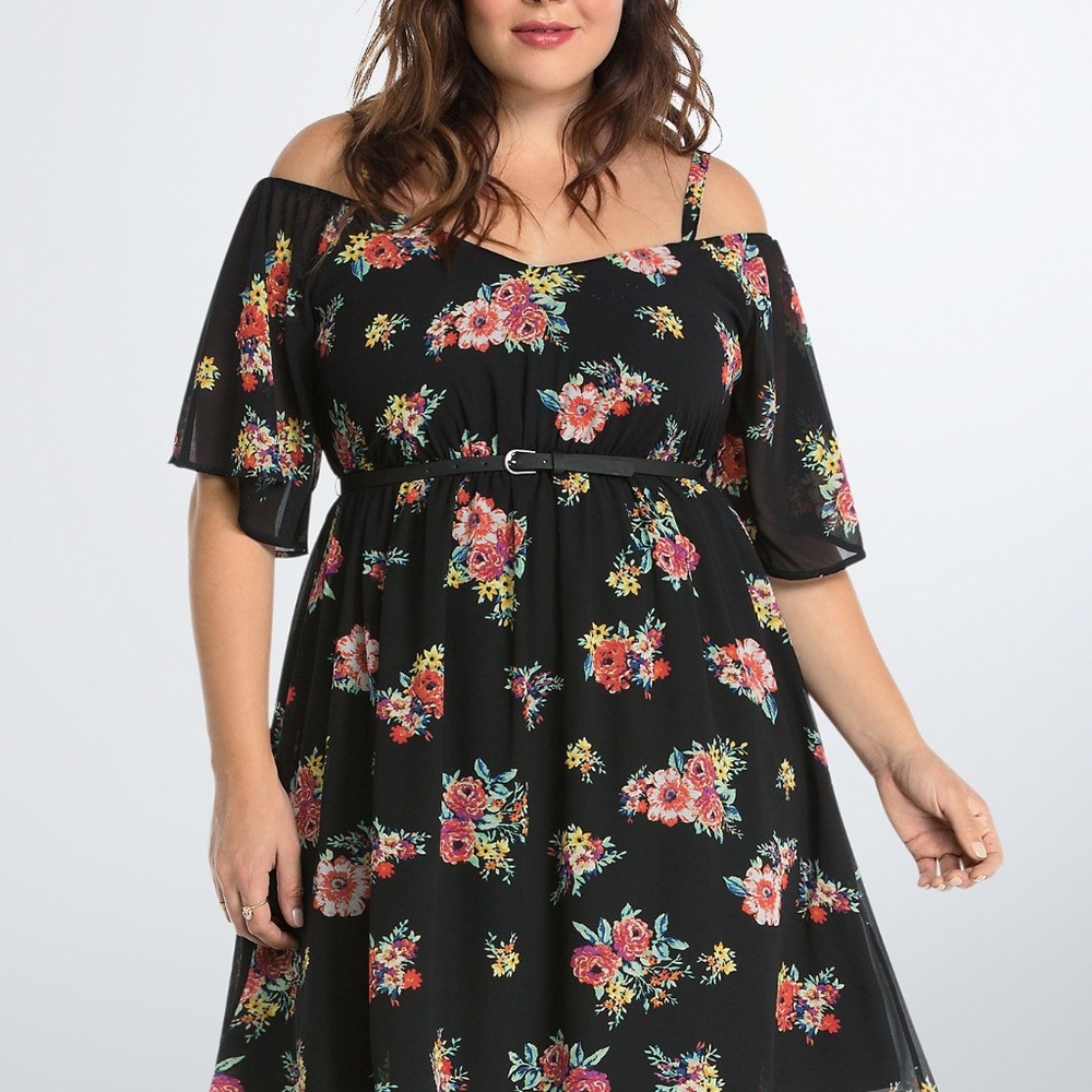 Torrid Floral Chiffon Cold Shoulder Dress 2x
